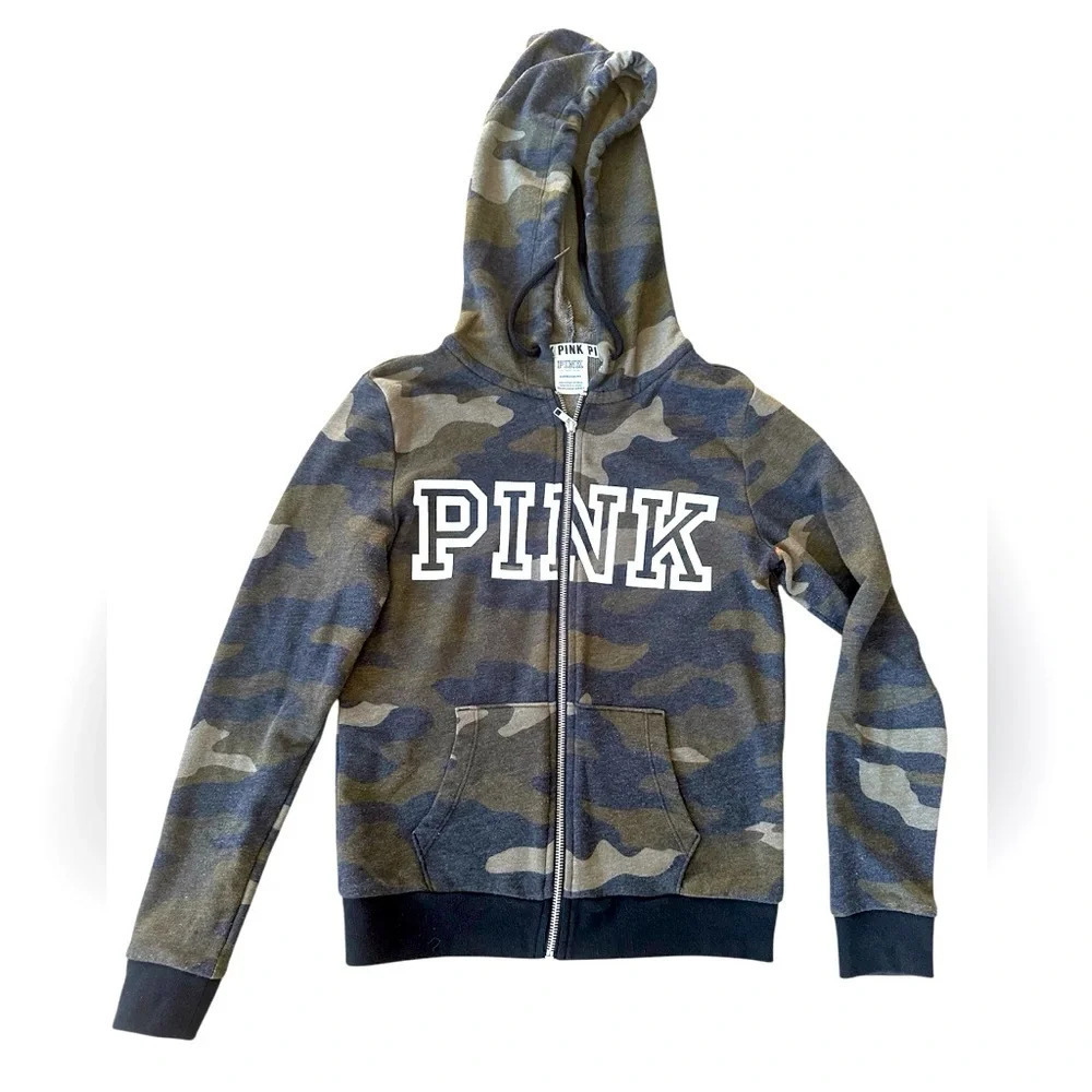 Victoria’s Secret PINK Camo Zip Up Hoodie Y2K Streetwear Size XS